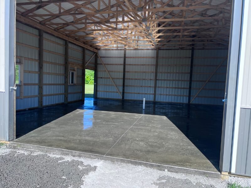 Polished concrete floor in a large shed installed by Spokane contractors.